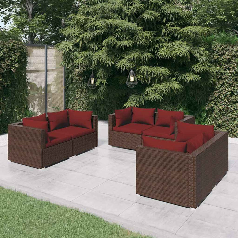 Set mobilier de grădină cu perne, 6 piese, maro, poliratan