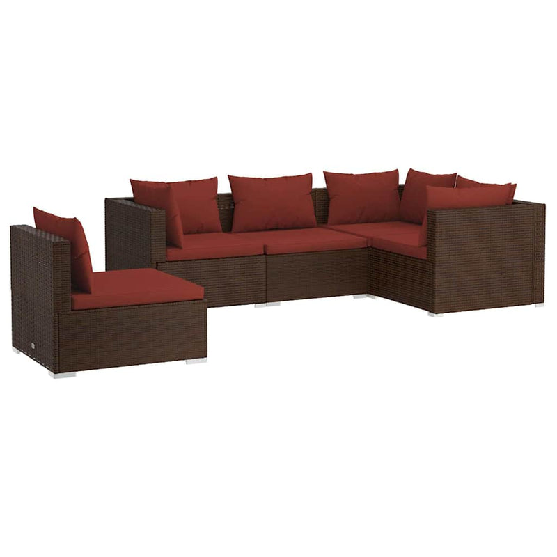 Set mobilier de grădină cu perne, 5 piese, maro, poliratan