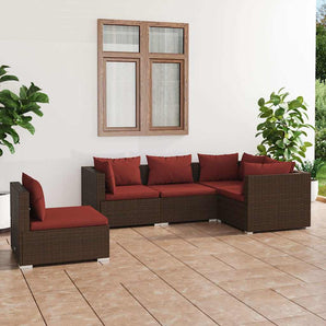 Set mobilier de grădină cu perne, 5 piese, maro, poliratan