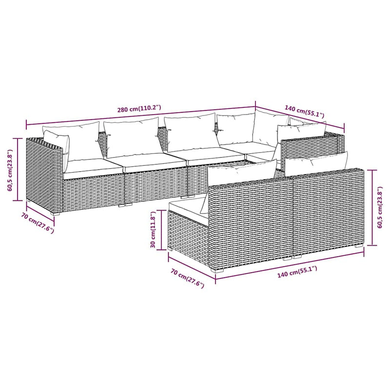Set mobilier de grădină cu perne, 7 piese, maro, poliratan