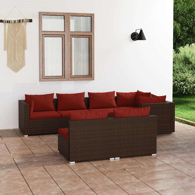 Set mobilier de grădină cu perne, 7 piese, maro, poliratan