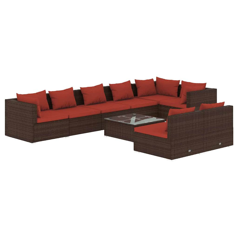 Set mobilier de grădină cu perne, 9 piese, maro, poliratan