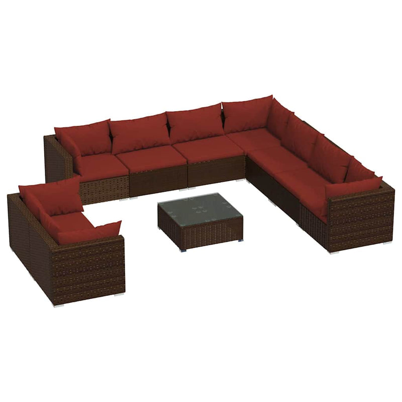Set mobilier de grădină cu perne, 10 piese, maro, poliratan