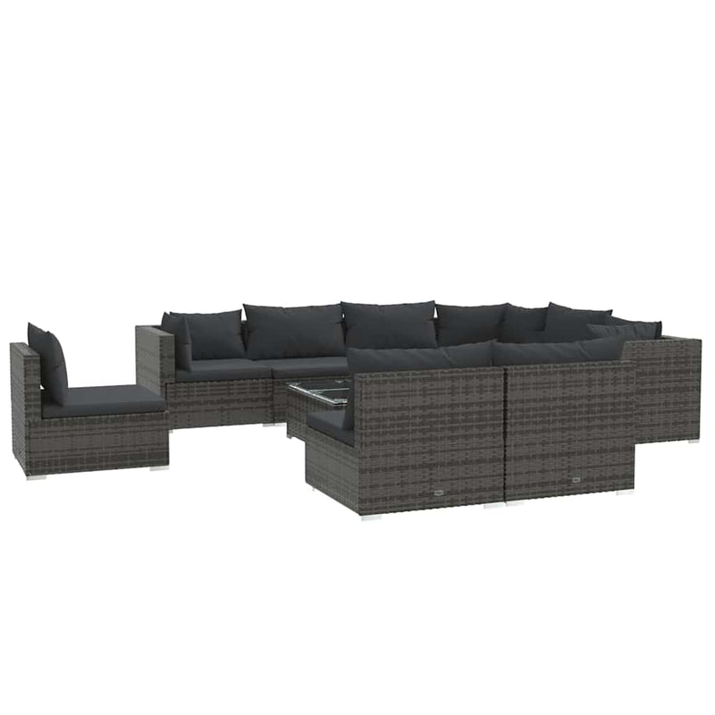 Set mobilier de grădină cu perne, 10 piese, gri, poliratan