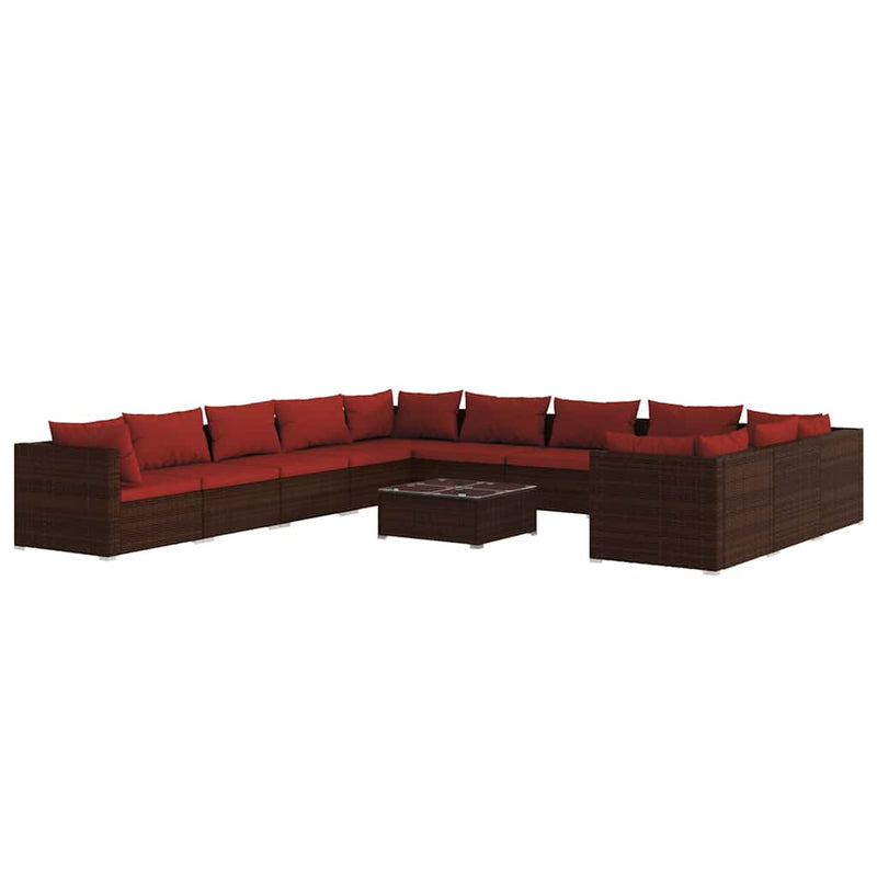 Set mobilier de grădină cu perne, 12 piese, maro, poliratan