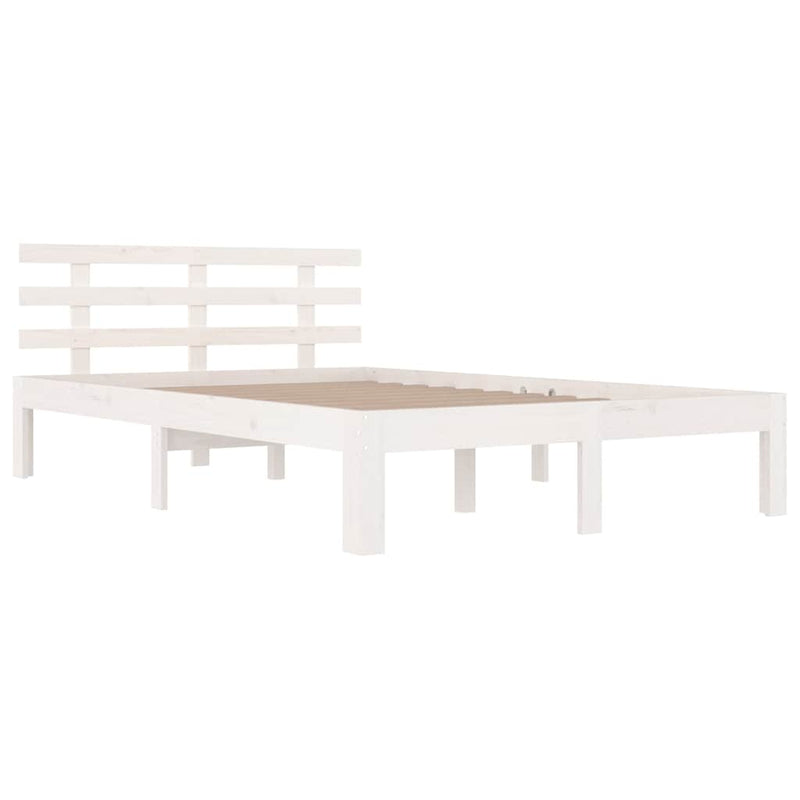 Cadru de pat dublu, alb, 135x190 cm, lemn masiv