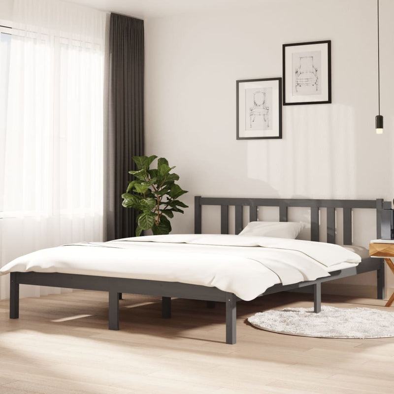 Cadru de pat King Size, gri, 150x200 cm, lemn masiv