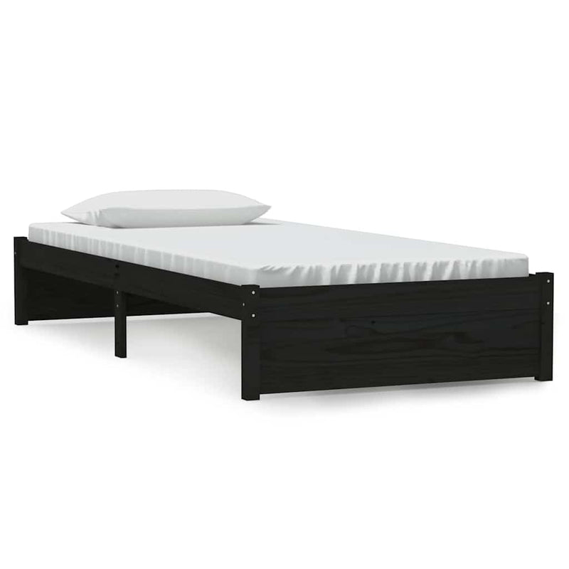 Cadru de pat single, negru, 90x190 cm, lemn masiv