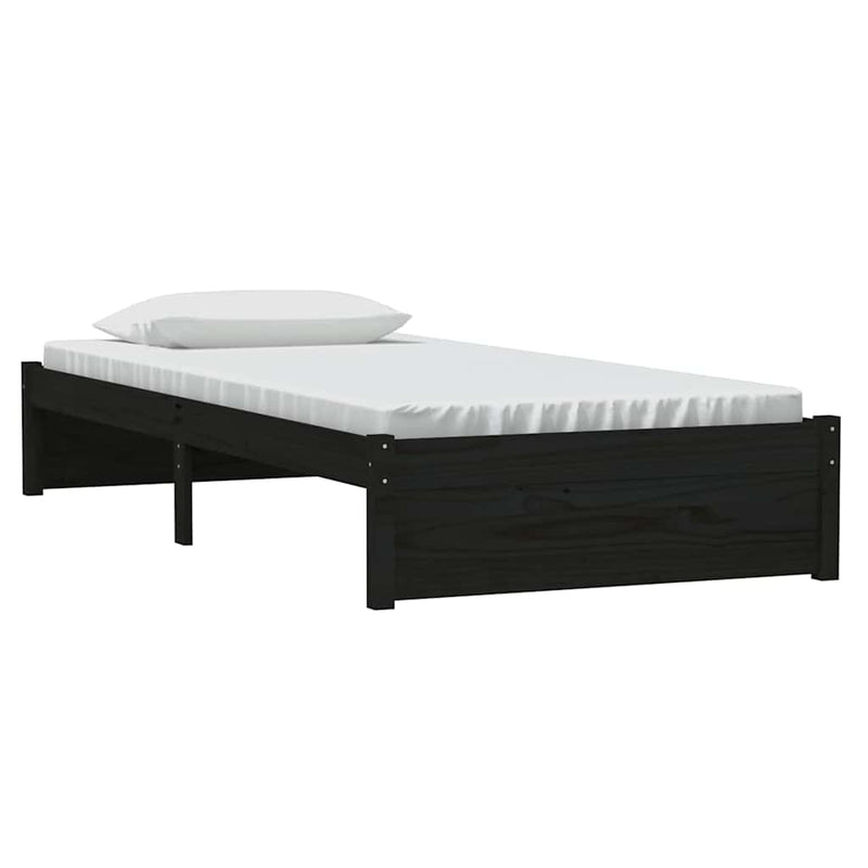 Cadru de pat single, negru, 90x190 cm, lemn masiv