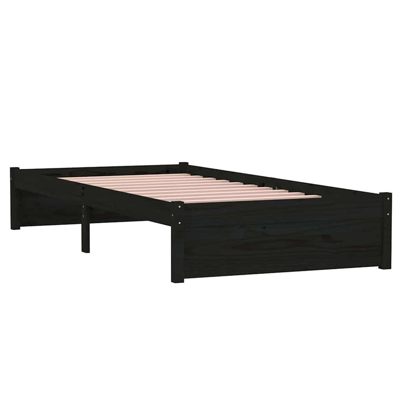 Cadru de pat single, negru, 90x190 cm, lemn masiv