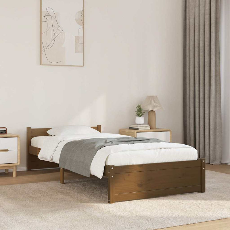 Cadru de pat mic single, maro miere, 75x190 cm, lemn masiv