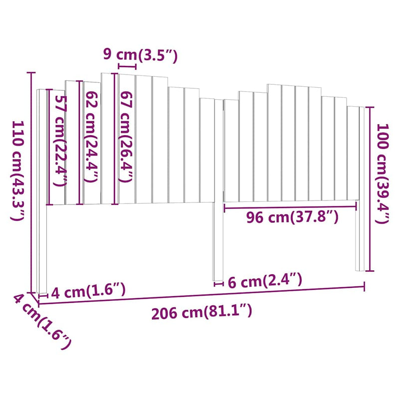 Tăblie de pat, negru, 206x4x110 cm, lemn masiv de pin