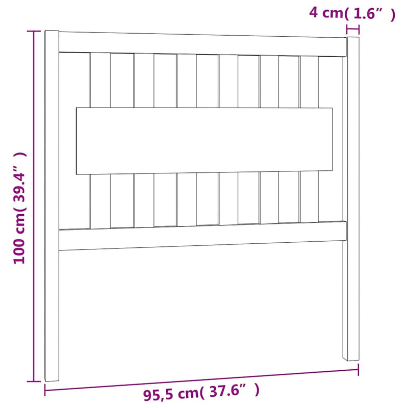 Tăblie de pat gri 95,5x4x100 cm Lemn masiv de pin