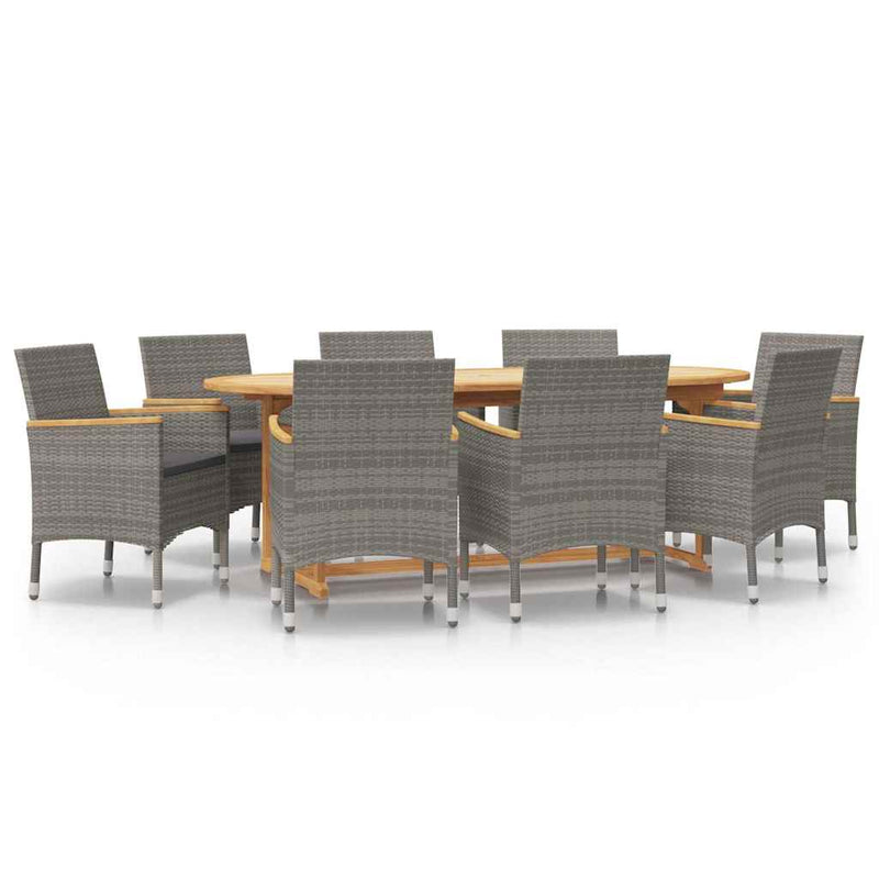 Set mobilier de grădină cu perne, 9 piese, gri