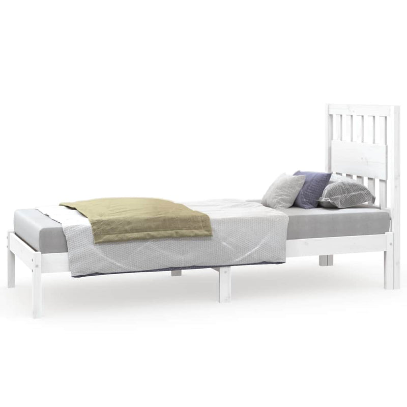 Cadru de pat mic single, alb, 75x190 cm, lemn masiv de pin