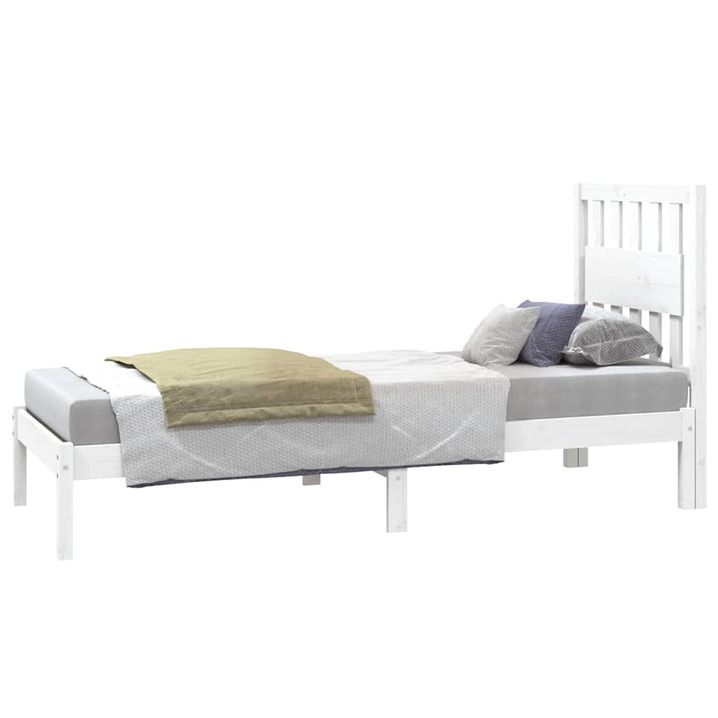 Cadru de pat mic single, alb, 75x190 cm, lemn masiv de pin