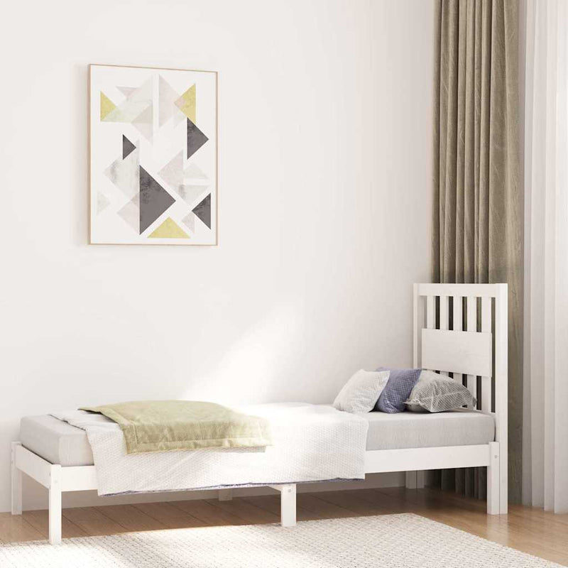 Cadru de pat mic single, alb, 75x190 cm, lemn masiv de pin