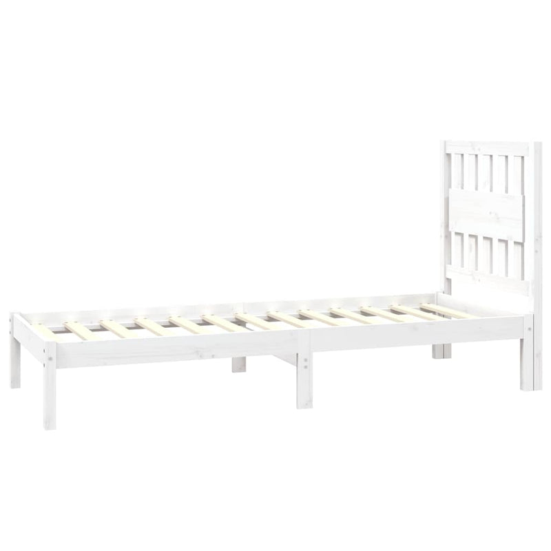 Cadru de pat mic single, alb, 75x190 cm, lemn masiv de pin