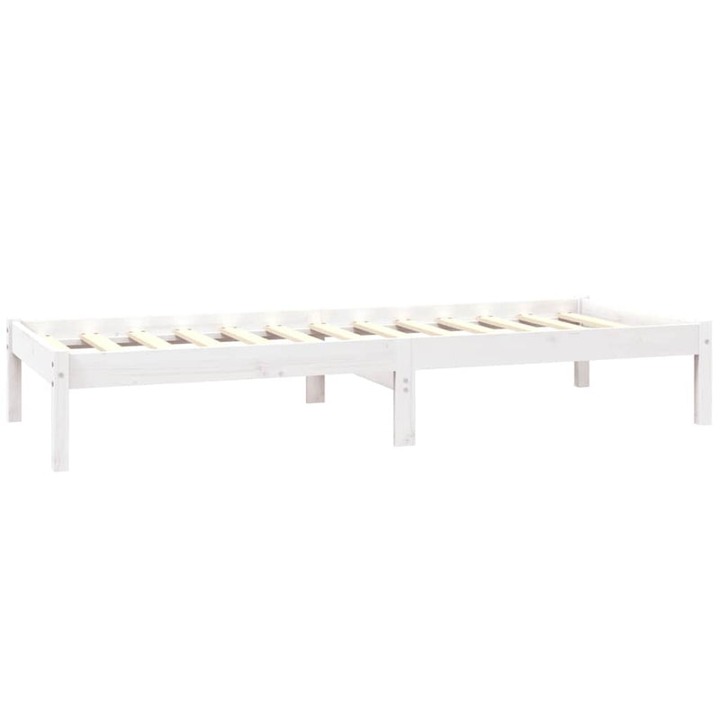 Cadru de pat mic single, alb, 75x190 cm, lemn masiv de pin