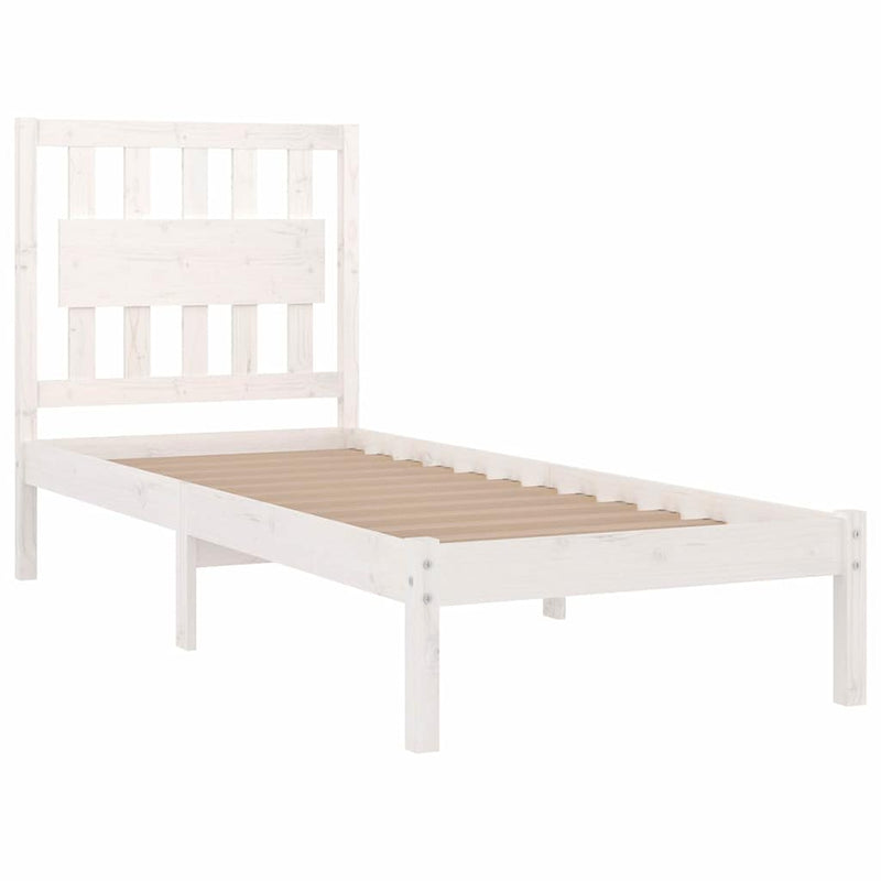 Cadru de pat single, alb, 90x190 cm, lemn masiv de pin