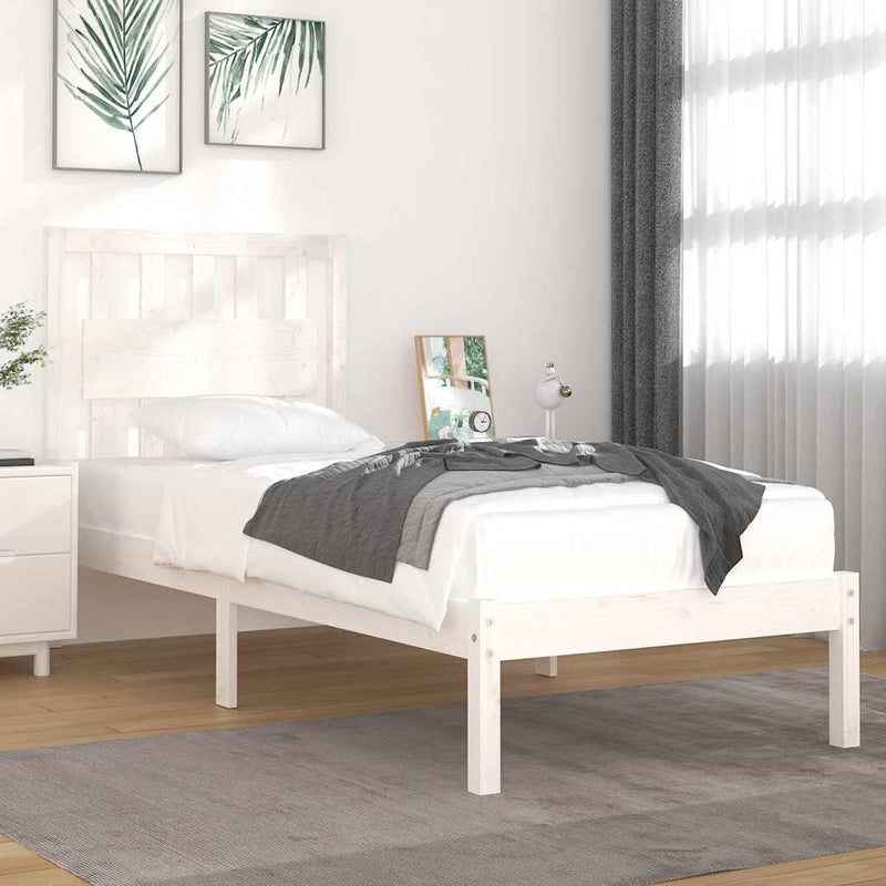 Cadru de pat single, alb, 90x190 cm, lemn masiv de pin