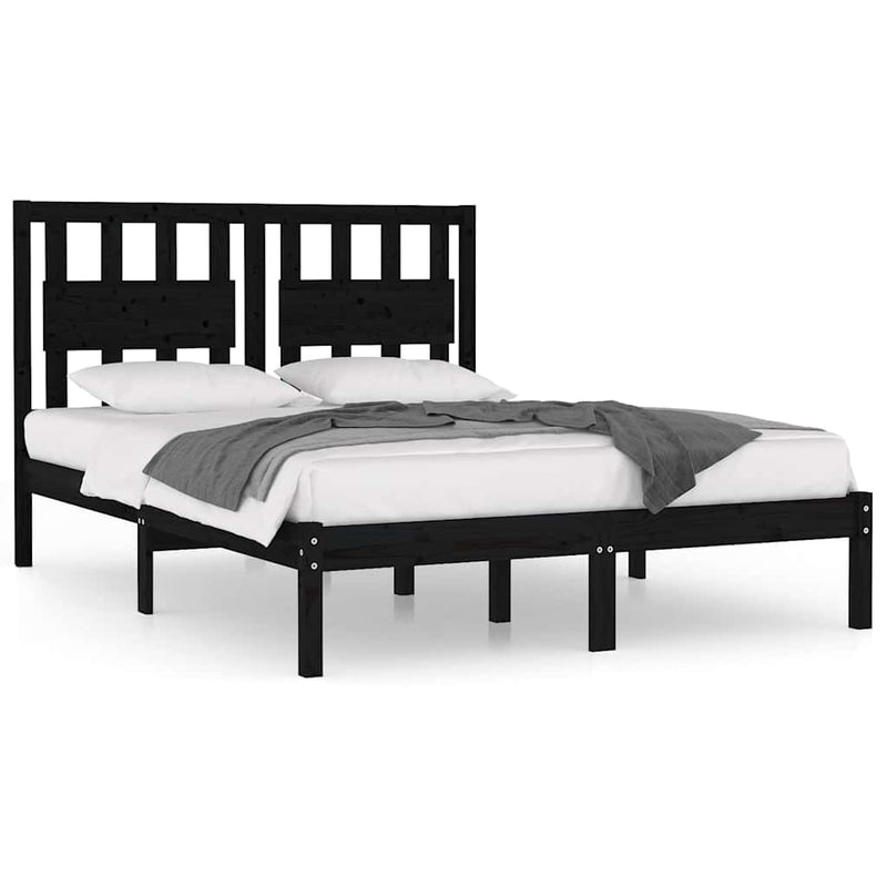 Cadru de pat, negru, 140x190 cm, lemn masiv de pin