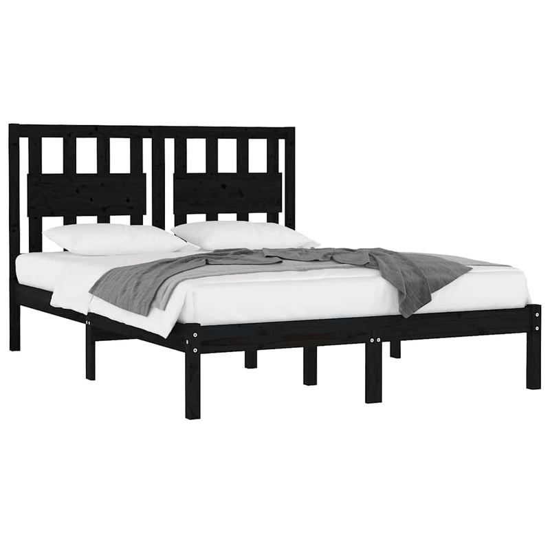 Cadru de pat, negru, 140x190 cm, lemn masiv de pin