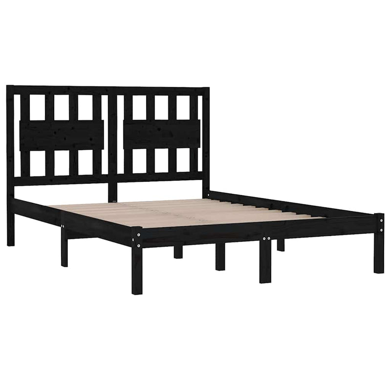 Cadru de pat, negru, 140x190 cm, lemn masiv de pin