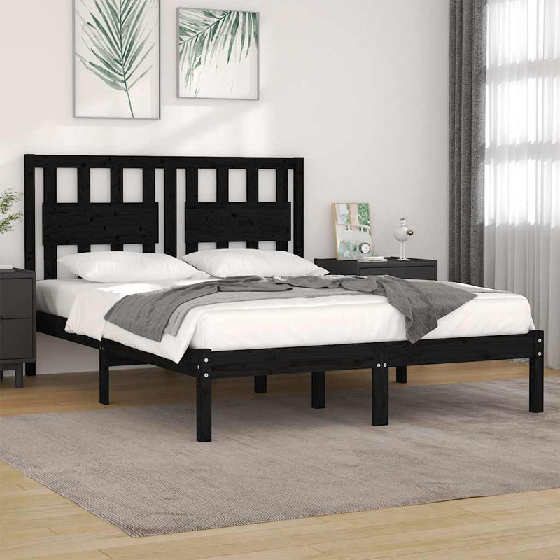 Cadru de pat, negru, 140x190 cm, lemn masiv de pin