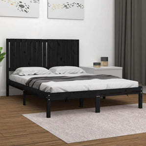 Cadru de pat, negru, 140x190 cm, lemn masiv de pin