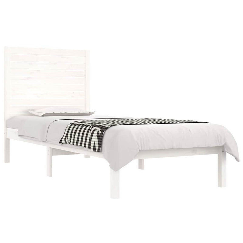 Cadru de pat single, alb, 90x190 cm, lemn masiv