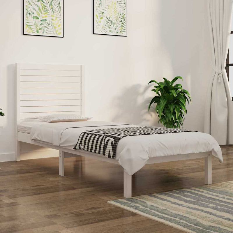 Cadru de pat single, alb, 90x190 cm, lemn masiv
