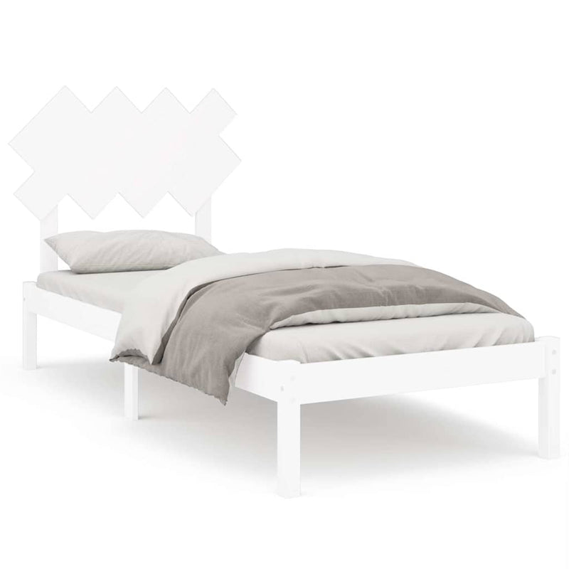 Cadru de pat single, alb, 90x190 cm, lemn masiv