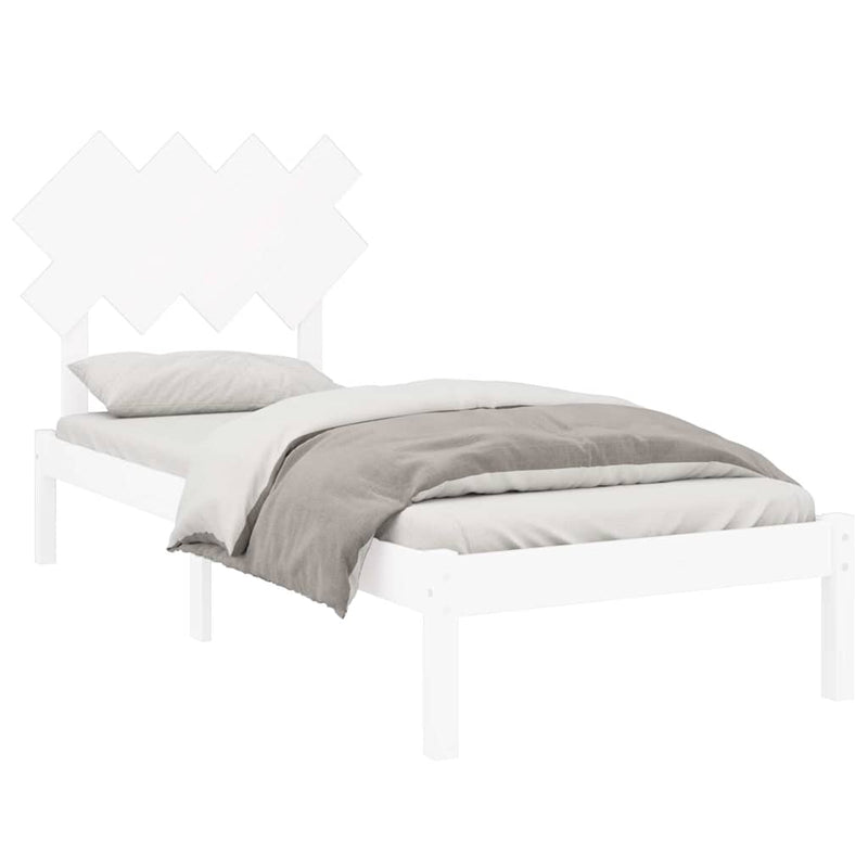 Cadru de pat single, alb, 90x190 cm, lemn masiv