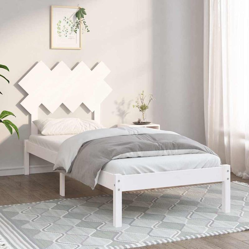 Cadru de pat single, alb, 90x190 cm, lemn masiv