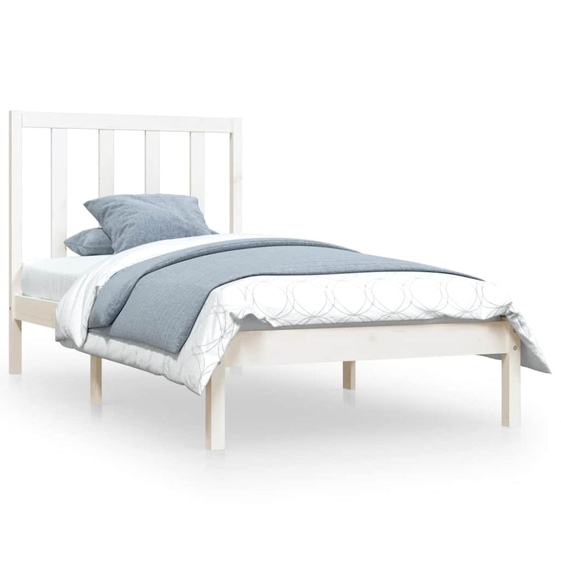 Cadru de pat mic single, alb, 75x190 cm, lemn masiv de pin