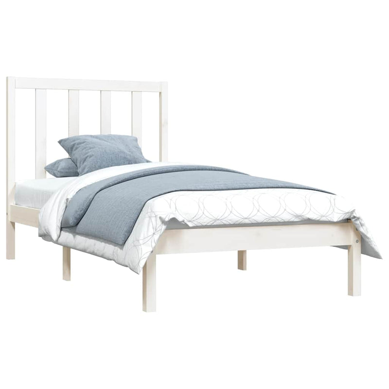 Cadru de pat mic single, alb, 75x190 cm, lemn masiv de pin