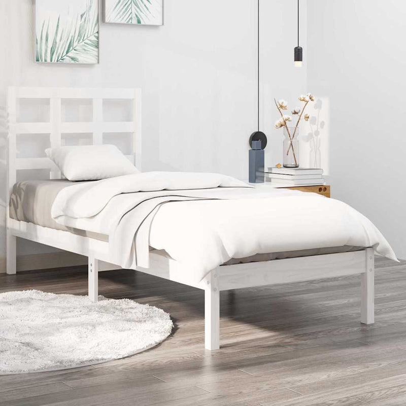 Cadru de pat mic single, alb, 75x190 cm, lemn masiv