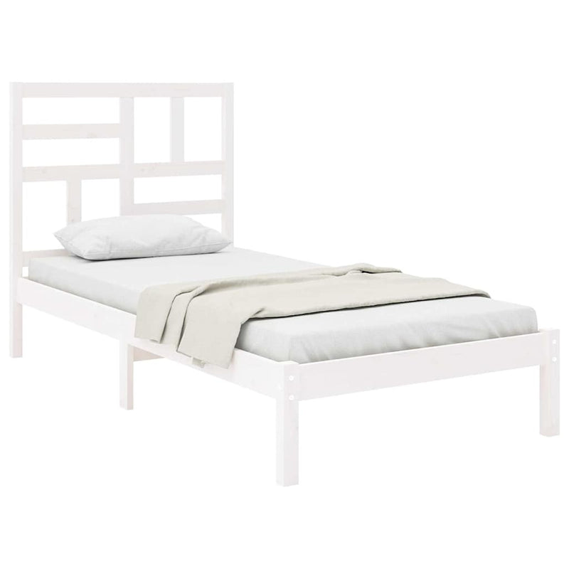 Cadru de pat mic single, alb, 75x190 cm, lemn masiv