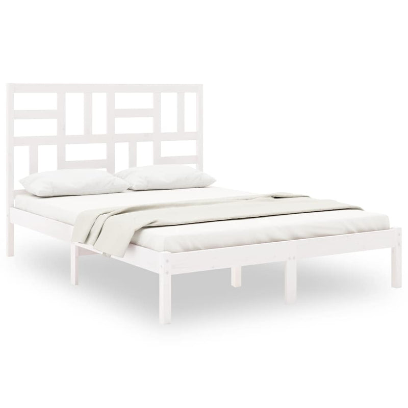 Cadru pat, alb, 140x190 cm, lemn masiv