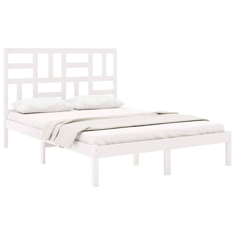 Cadru pat, alb, 140x190 cm, lemn masiv