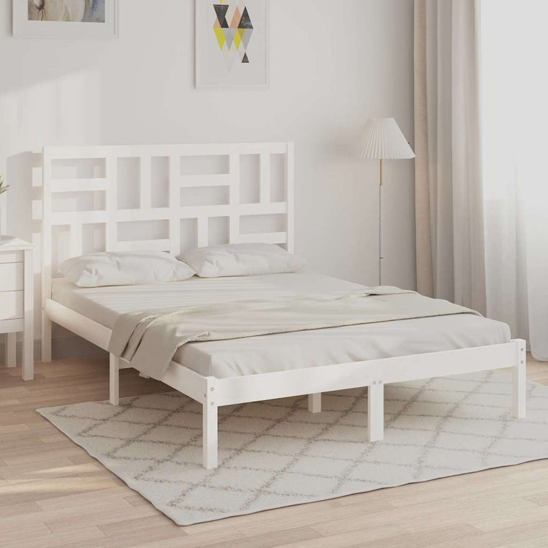 Cadru pat, alb, 140x190 cm, lemn masiv