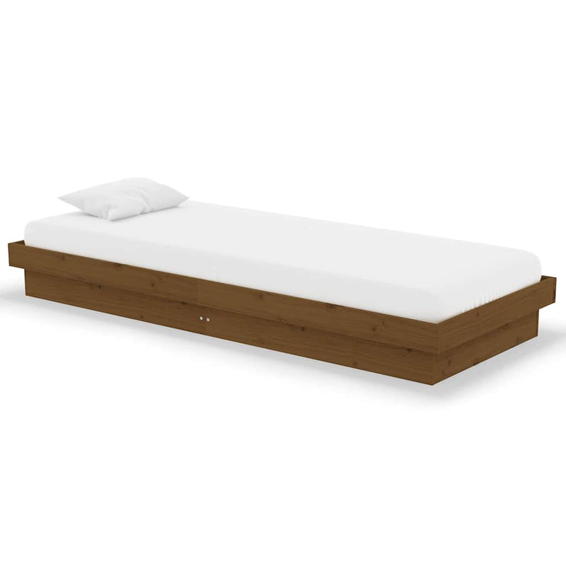 Cadru de pat mic single, maro miere, 75x190 cm, lemn masiv
