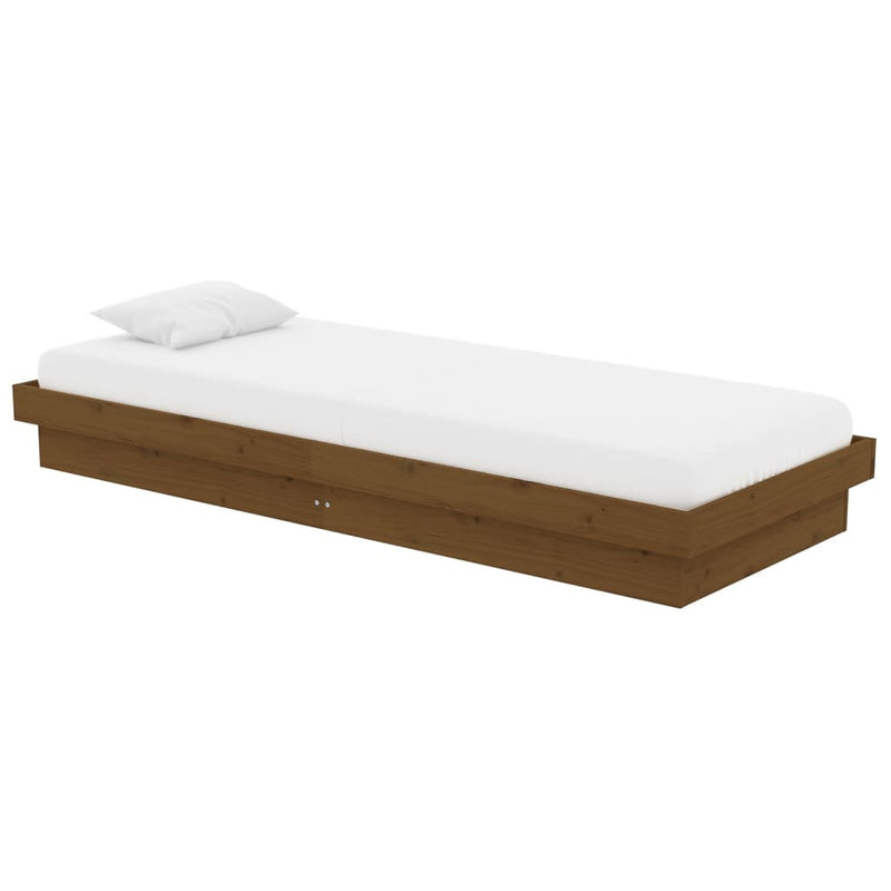 Cadru de pat mic single, maro miere, 75x190 cm, lemn masiv