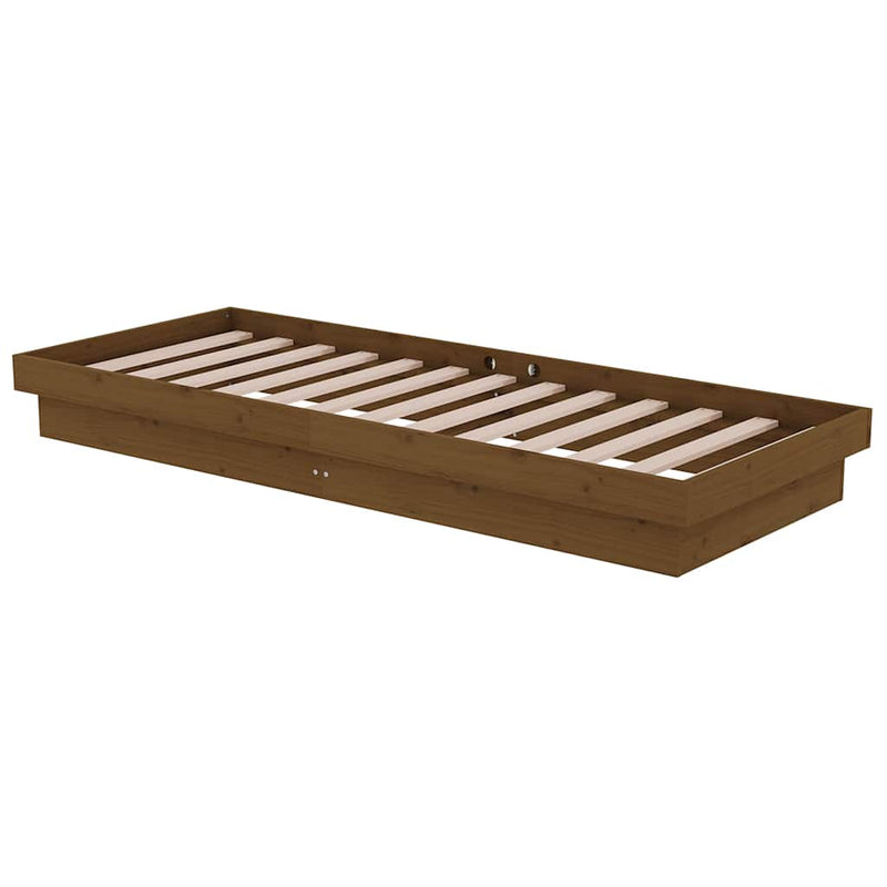 Cadru de pat mic single, maro miere, 75x190 cm, lemn masiv