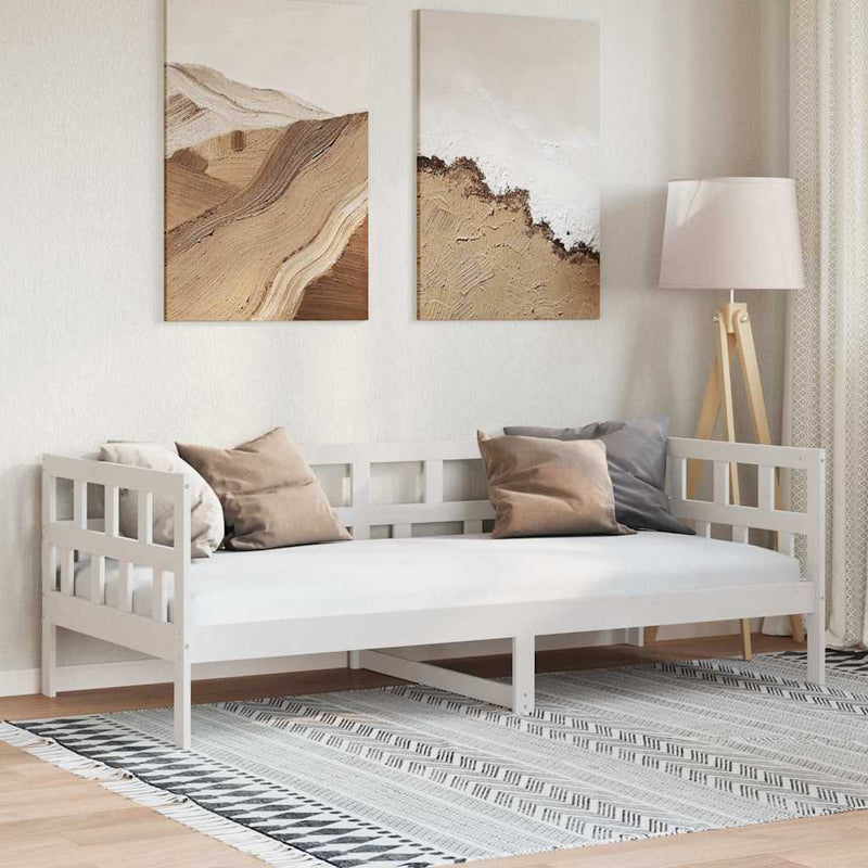 Pat de zi, 90x200 cm, alb, lemn masiv de pin