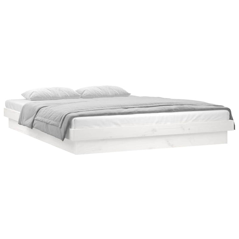 Cadru de pat LED Super King Size, alb, 180x200 cm, lemn masiv