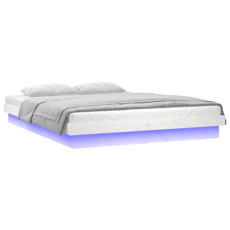 Cadru de pat LED Super King Size, alb, 180x200 cm, lemn masiv
