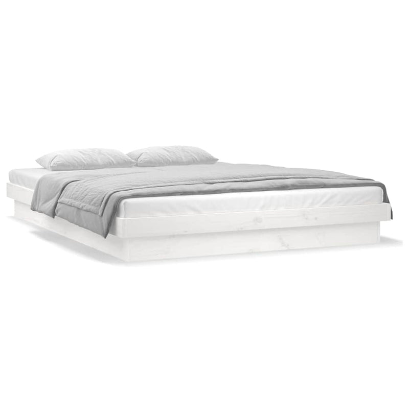 Cadru de pat LED Super King Size, alb, 180x200 cm, lemn masiv