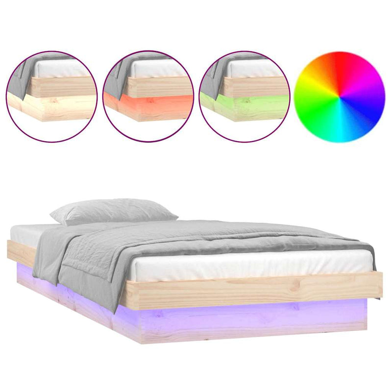Cadru de pat cu LED, mic single, 75x190 cm, lemn masiv
